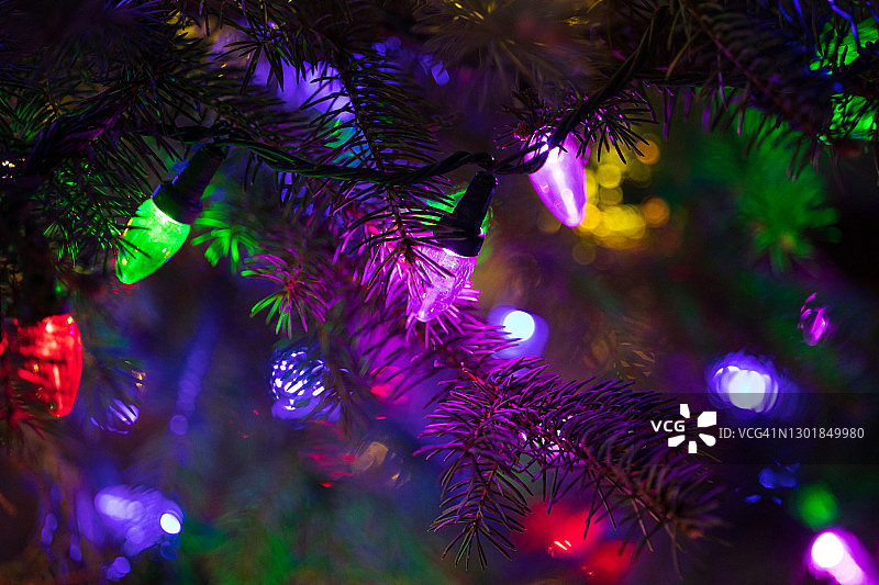 圣诞树上的彩色灯泡图片素材
