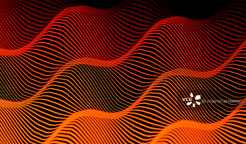 电脑生成的橙色纤维波浪网格图片素材