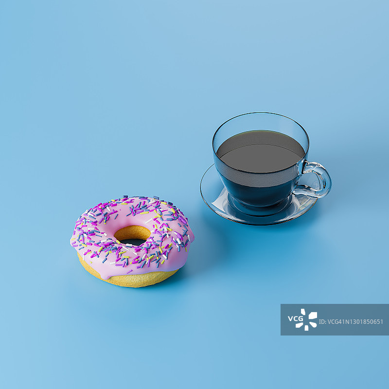 蓝色背景上的甜点和咖啡图片素材