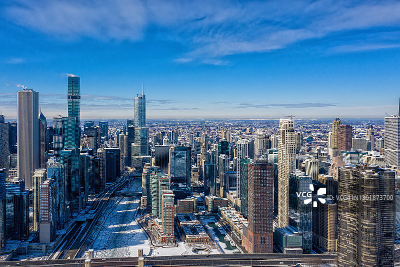 冬季航拍芝加哥市中心图片素材