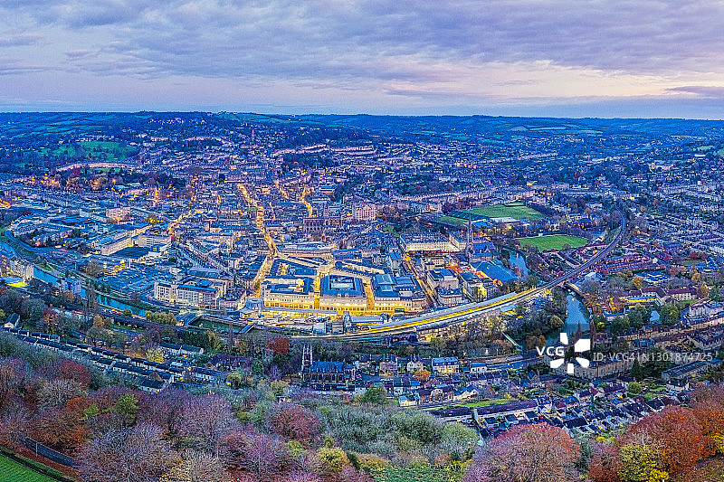 英国萨默塞特郡巴斯市航拍图片素材