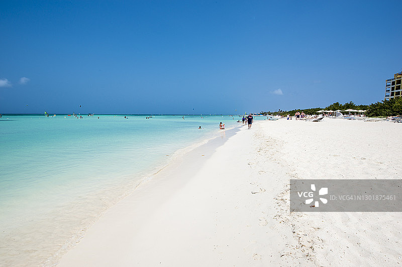 在阿鲁巴岛哈迪库拉里海滩上的风帆冲浪和风筝冲浪图片素材