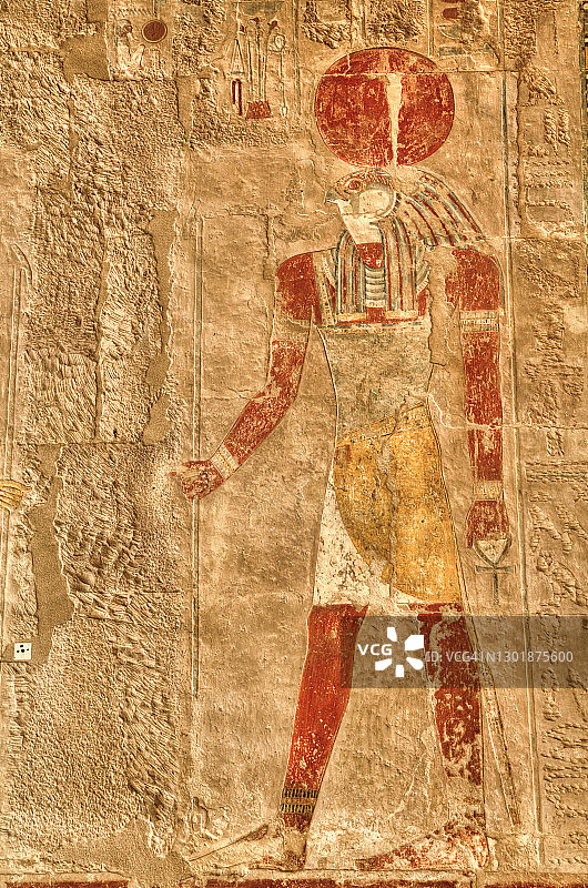 哈特谢普苏特陵庙（代尔埃尔巴里）的阿努比斯礼拜堂浮雕，联合国教科文组织世界遗产，卢克索，底比斯，埃及，北非，非洲图片素材
