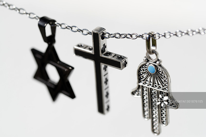 基督教、伊斯兰教和犹太教的宗教符号，三种一神教，宗教对话，法国，欧洲图片素材