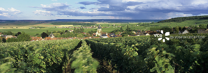 从圣列教堂俯瞰香槟区维勒多芒日村的香槟葡萄园图片素材