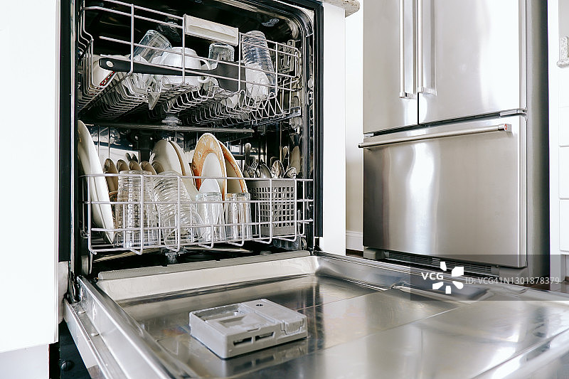 装满脏盘子的洗碗机图片素材