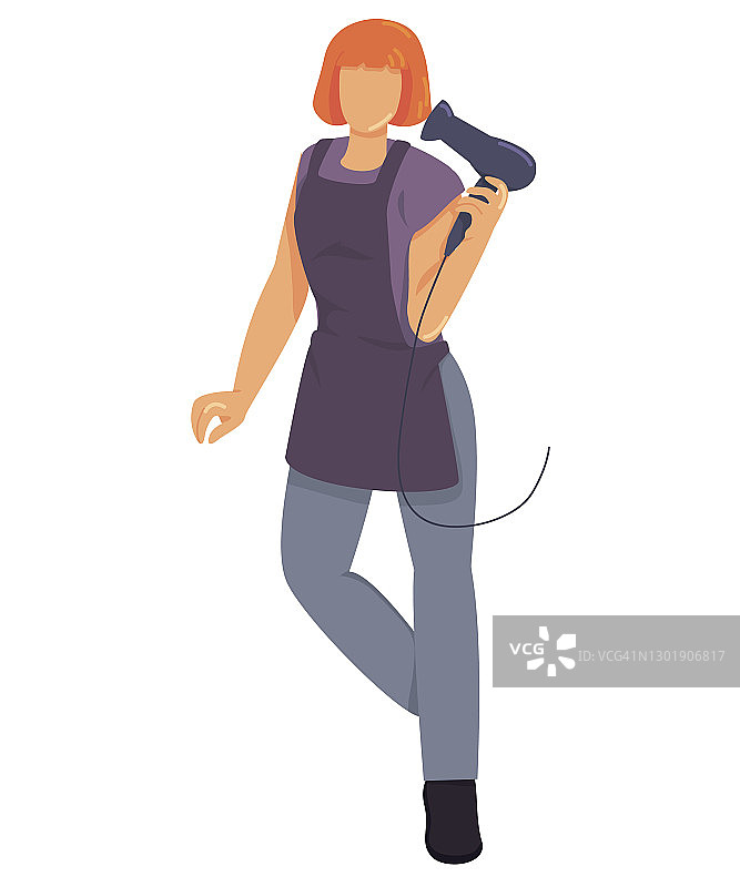 白色背景上的红发女理发师图片素材