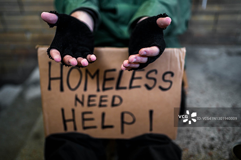 街头乞讨的无家可归者图片素材