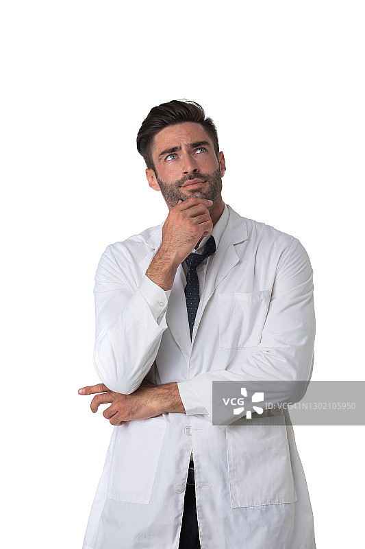 男医生托腮思考图片素材