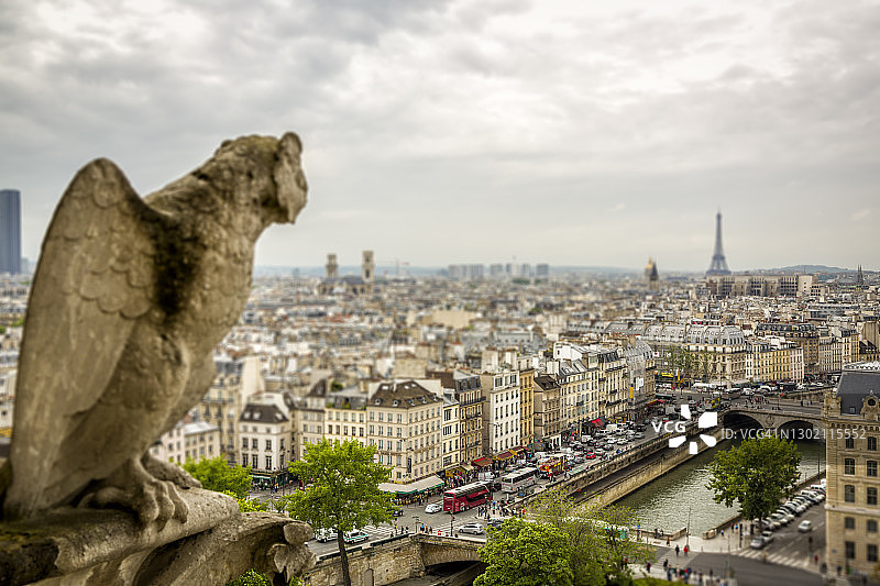 法国巴黎圣母院上的滴水嘴兽图片素材