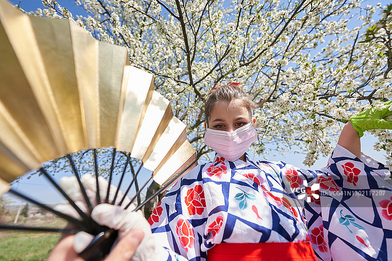 樱花树下的艺伎图片素材