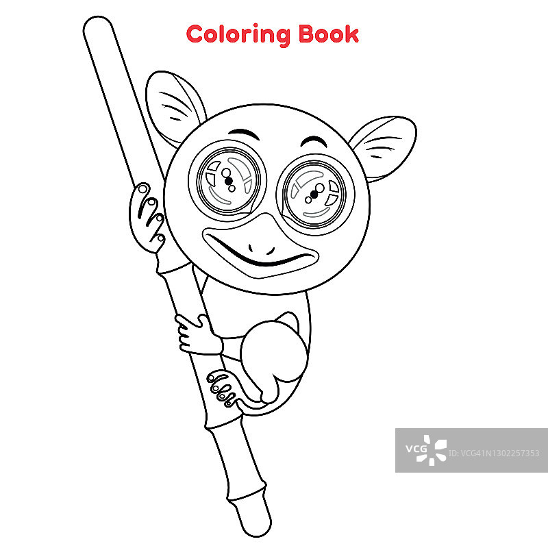 可爱的眼镜猴涂色书图片素材