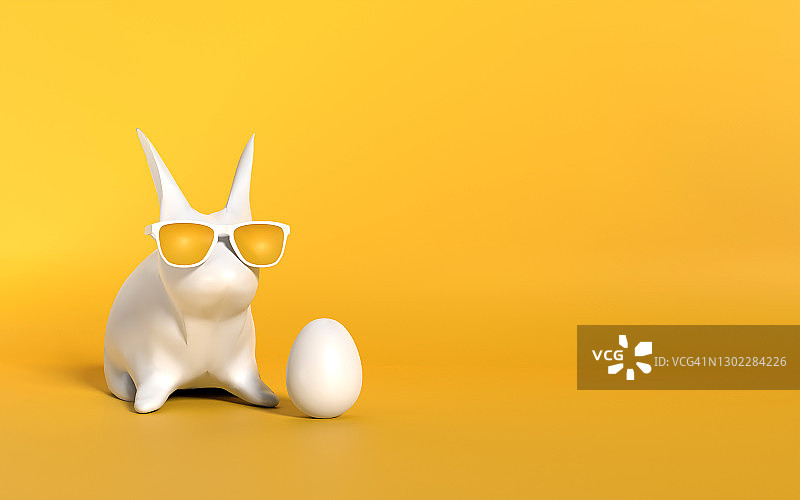 现代复活节兔子与白色彩蛋图片素材