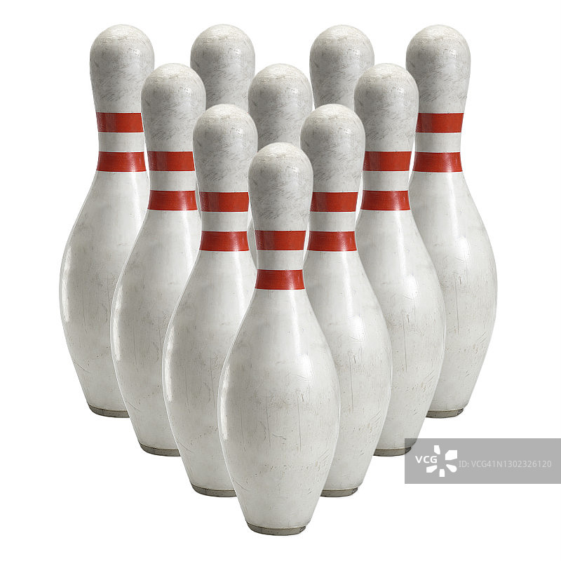 白色背景十个保龄球瓶抠图图片素材