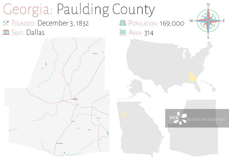 佐治亚州保尔丁县地图图片素材