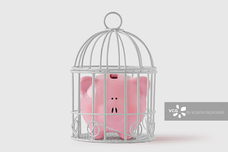 笼子里的储蓄罐——经济与储蓄概念图片素材