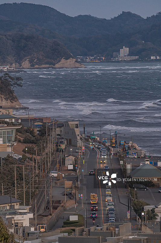日本神奈川县的海岸公路图片素材