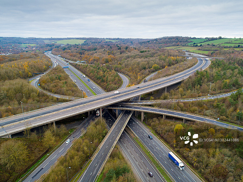 M25高速公路交叉口航拍图片素材