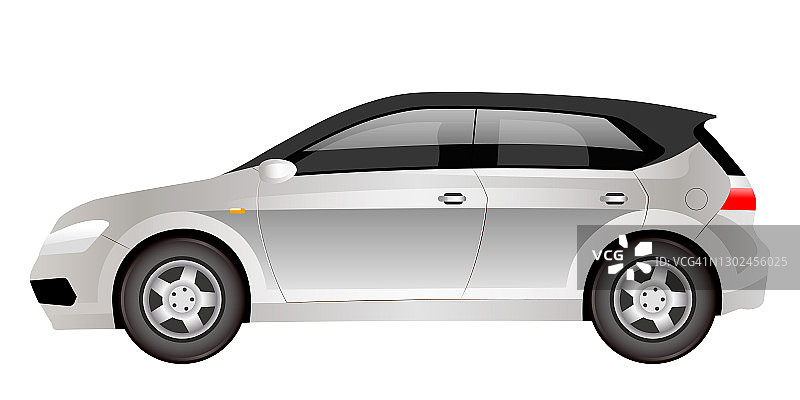 灰色电动掀背车卡通矢量插图，未来家庭用车扁平颜色，环保CUV汽车侧视图，现代环保安全汽车，已隔离。图片素材