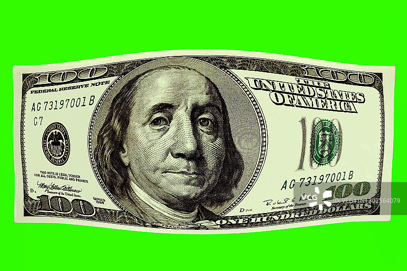扭曲的美国一百美元纸币（数字增强）图片素材