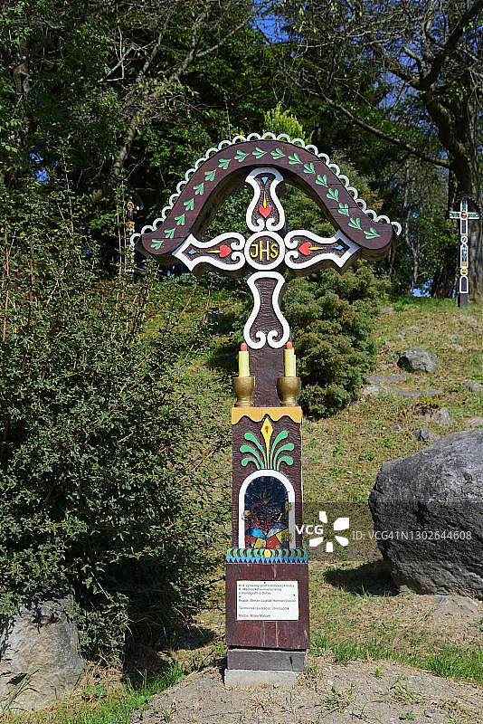 十字架之路，各各他，德特瓦，波赫罗尼地区，斯洛伐克的霍兹克罗伊茨图片素材