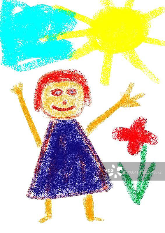 儿童画风格的插画，描绘了站在花丛中的女孩，地点是奥地利图片素材