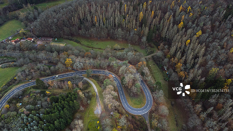 秋日森林公路航拍图片素材