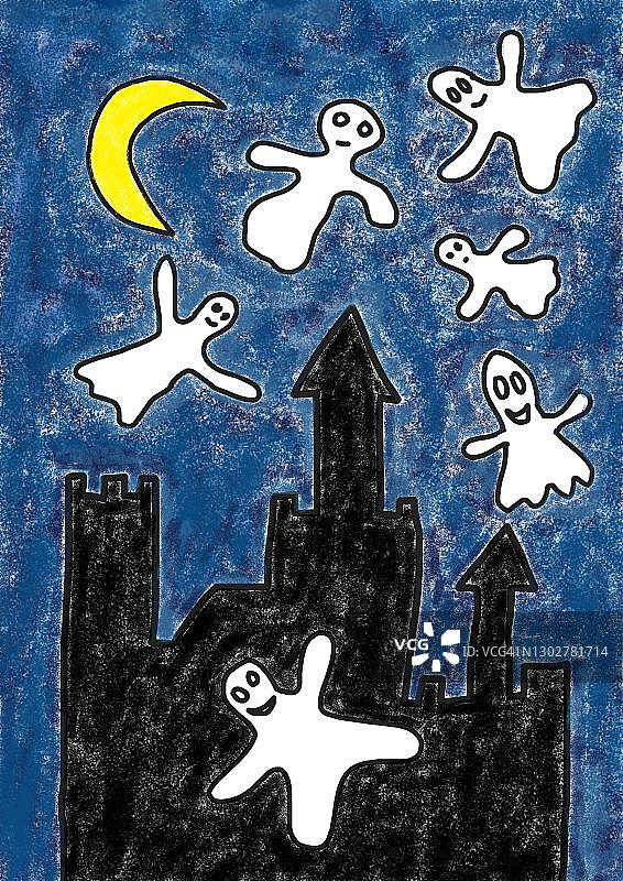 儿童画风格城堡幽灵插画（奥地利）图片素材