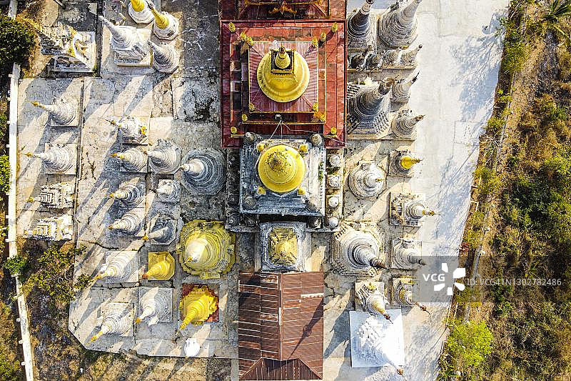 缅甸掸邦茵莱湖南部塔孔宝塔的航拍照片图片素材