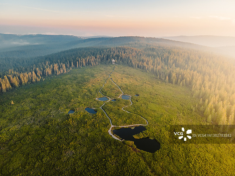 斯洛文尼亚洛夫伦什卡湖畔山地树木景观航拍图片素材
