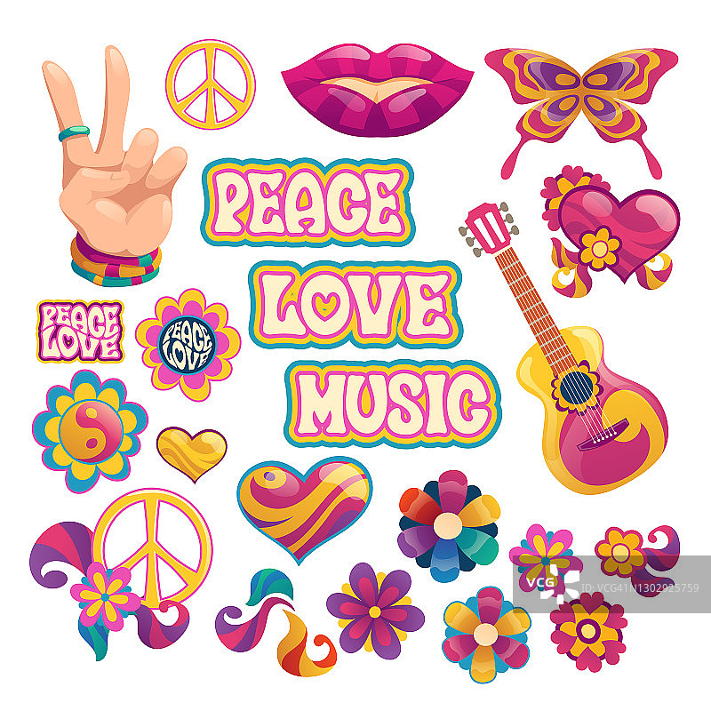 嬉皮士图标：和平、爱与音乐的标志图片素材