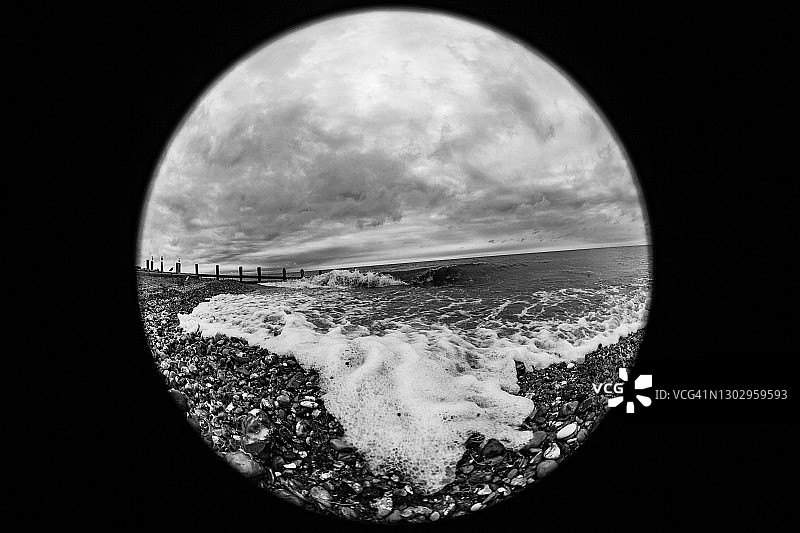 布莱顿海滩，鱼眼视角图片素材