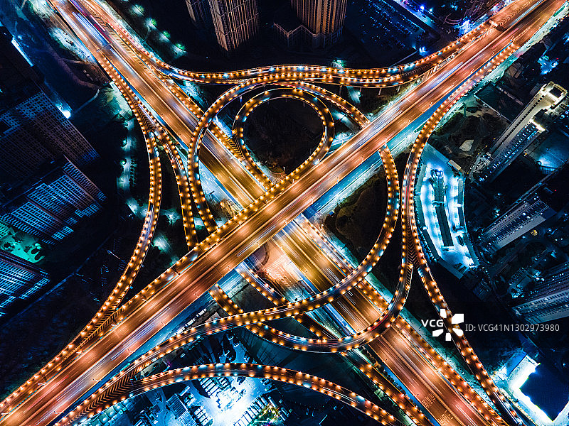 城市立交桥夜景航拍图片素材