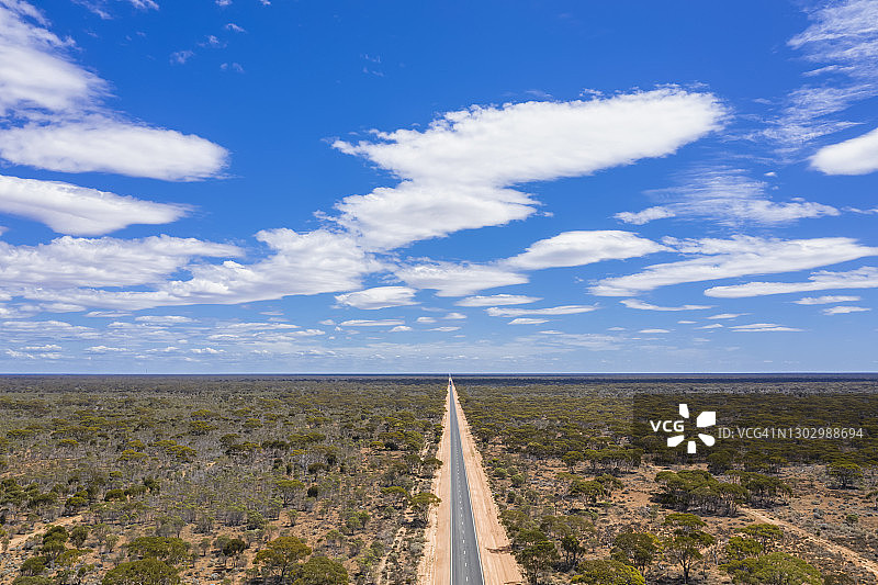 艾尔高速公路穿过纳拉伯国家公园的航拍景色，背景是清晰的地平线图片素材