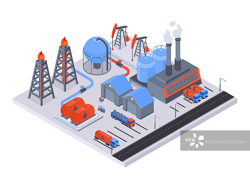 石油工业2.5D矢量多彩等距插图图片素材
