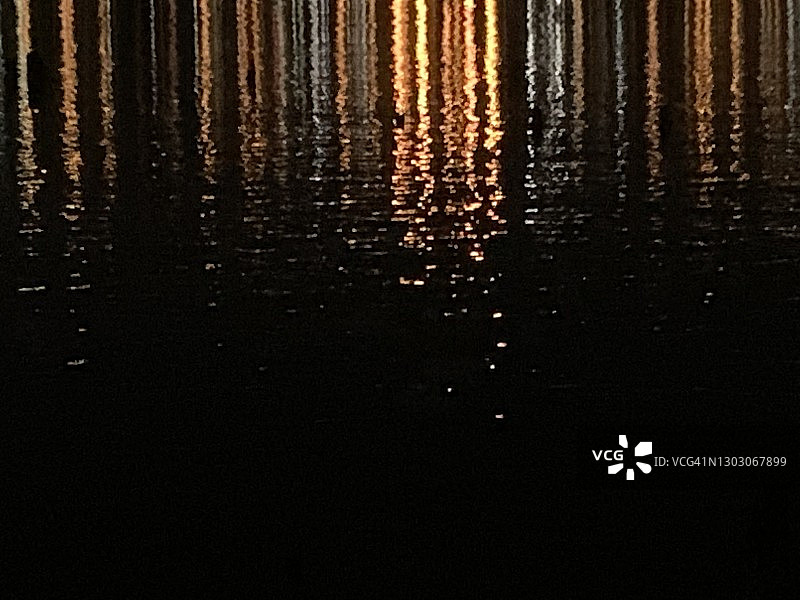 抽象背景：河流上的黄色城市灯光图片素材