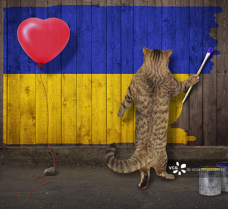 米色猫咪图案的美国国旗图片素材