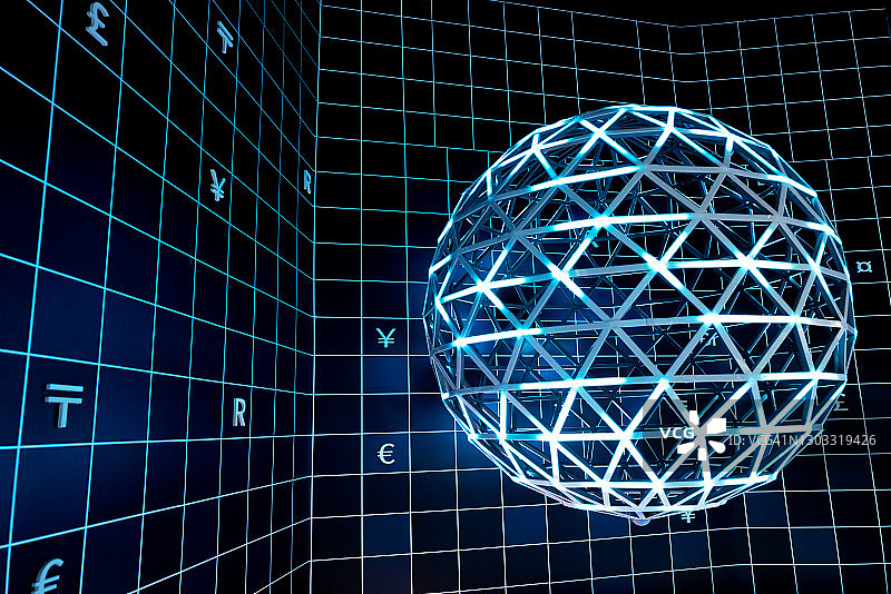 金属球和货币符号方格背景墙图片素材