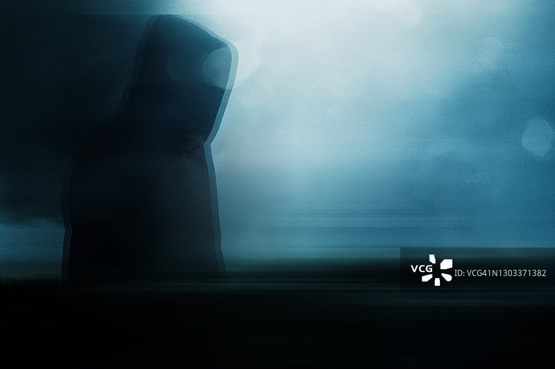 笼罩在灯光下的连帽男子背影的抽象复古概念图片素材