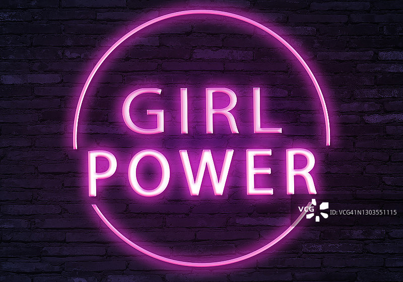 霓虹灯上的女孩力量标志图片素材