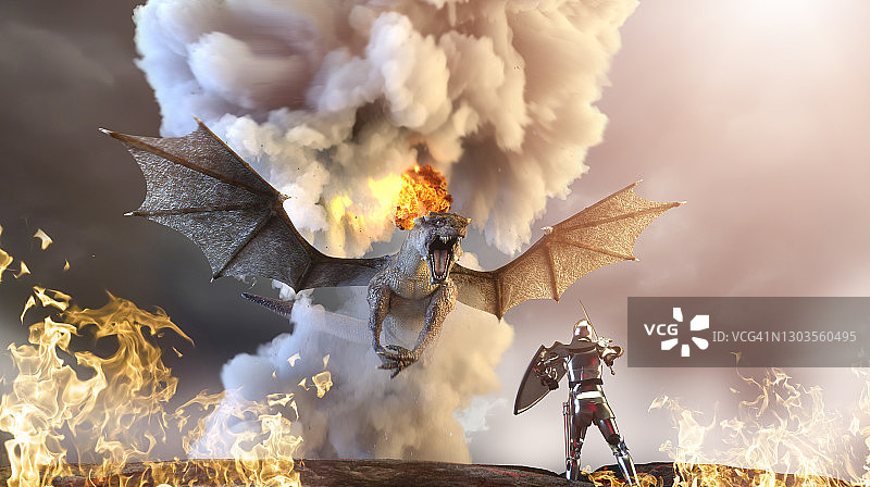 骑士与龙战斗3D渲染图片素材