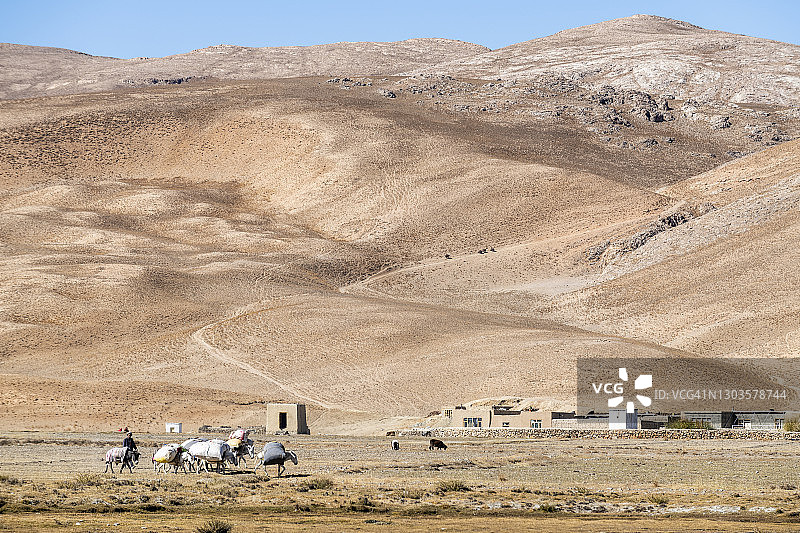阿富汗巴米扬高海拔沙漠中的商队图片素材