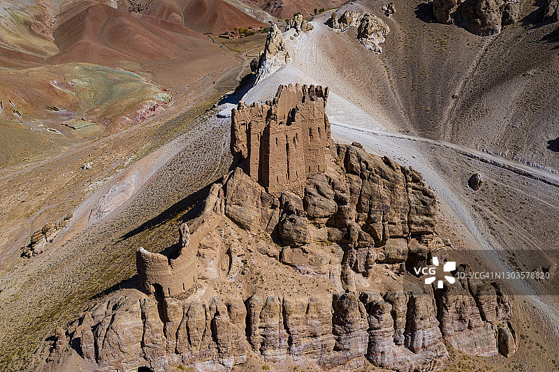 阿富汗巴米扬省雅卡乌朗戈哈吉恩堡无人机航拍，亚洲图片素材