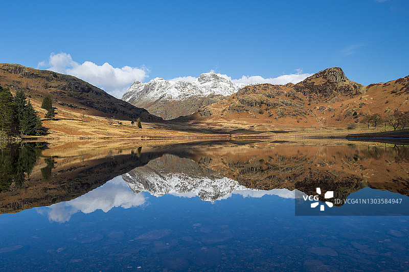 布莱阿潭的镜像倒影，布莱阿潭，湖区国家公园，联合国教科文组织世界遗产，坎布里亚，英格兰，英国，欧洲图片素材
