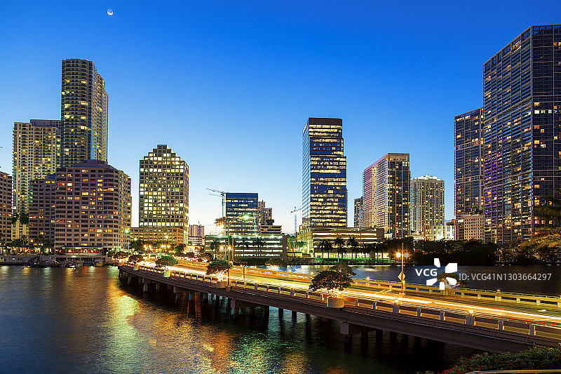 美国佛罗里达州迈阿密布里克尔 Key 市中心天际线图片素材