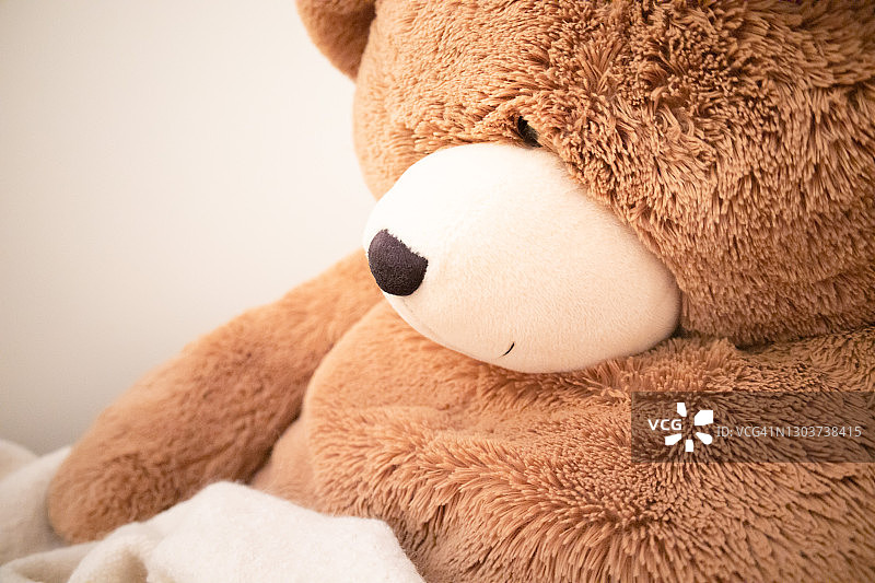 小女孩房间里的超大毛绒玩具泰迪熊图片素材