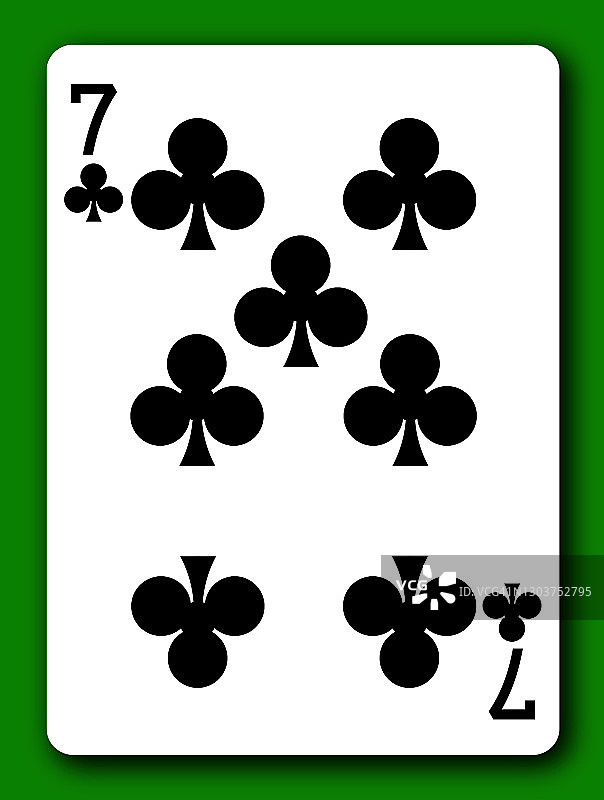 梅花7扑克牌，带剪切路径移除背景和阴影3D图图片素材