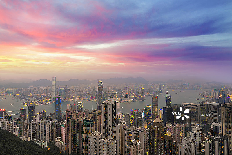 香港天际线日落景观图片素材