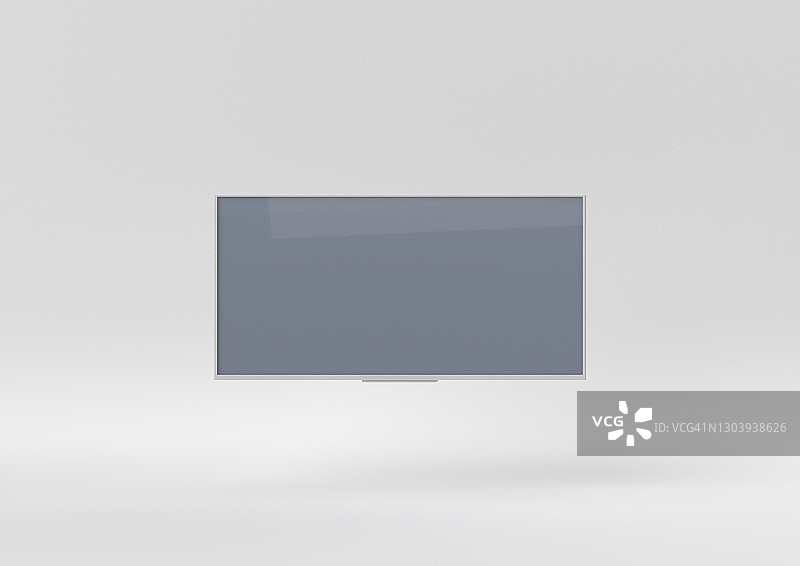 白色背景上漂浮的白色电视机3D渲染图片素材