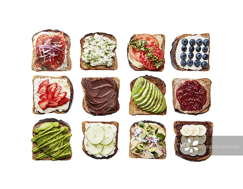 吐司上的各种纯素食材图片素材